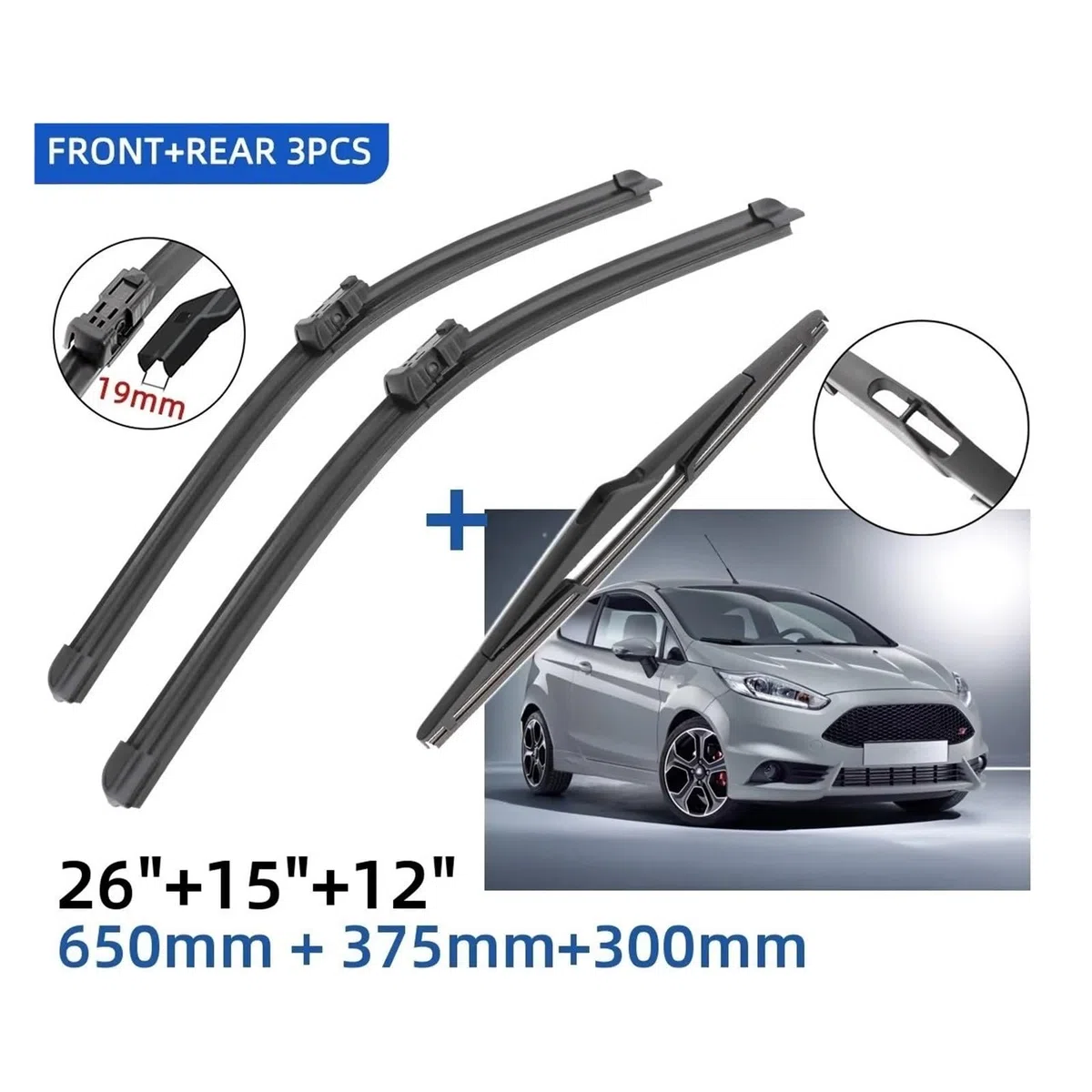 Tergicristallo Per Ford Per Fiesta MK6 2008 2009 2010 2011 2012 2013 2014 2015 2016 26 "+ 15" + 12" Anteriore Tergicristallo Posteriore Parabrezza Accessori Finestre Tergicristalli