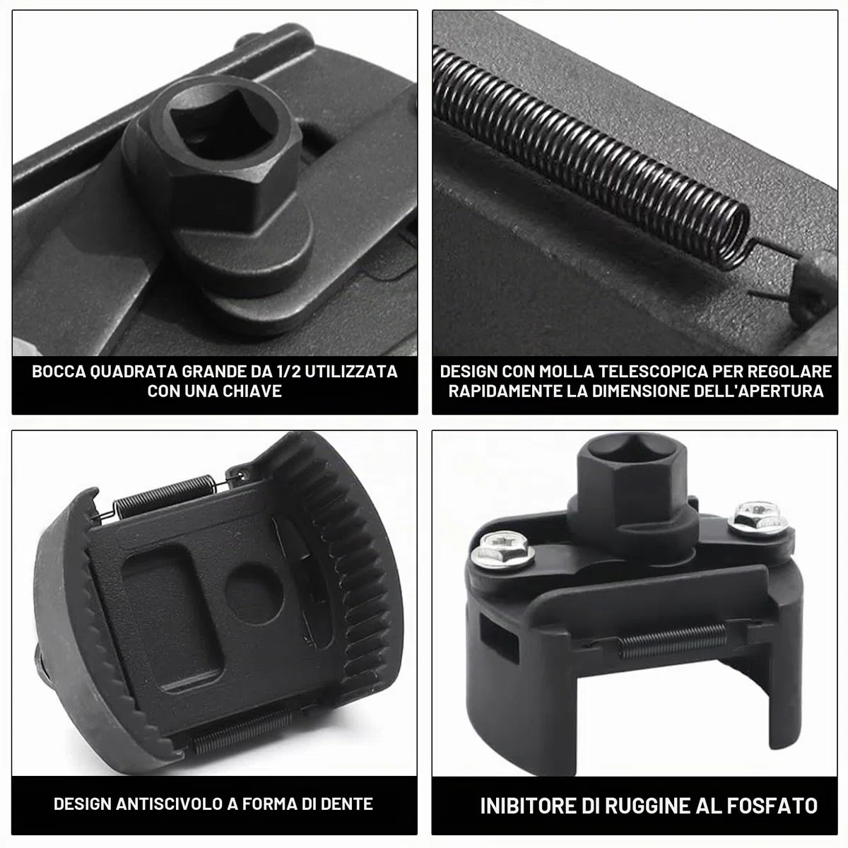 Chiave Filtro Olio Auto 60-80 mm, Regolabile Chiave Filtro Olio Moto, a 2 Griffe per Facile Rimozione, 1/2" Chiave per Filtro Olio Universale, per Auto Moto