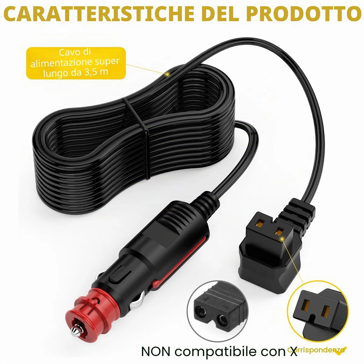 Cavo di Prolunga per Refrigeratore Auto 12V per Compressore Frigorifero per Auto Alpicool, Dometic, Waeco CF CDF, ARB, ICECO, Setpower, 3,5 M 12V Spina Cavo Frigorifero per Auto