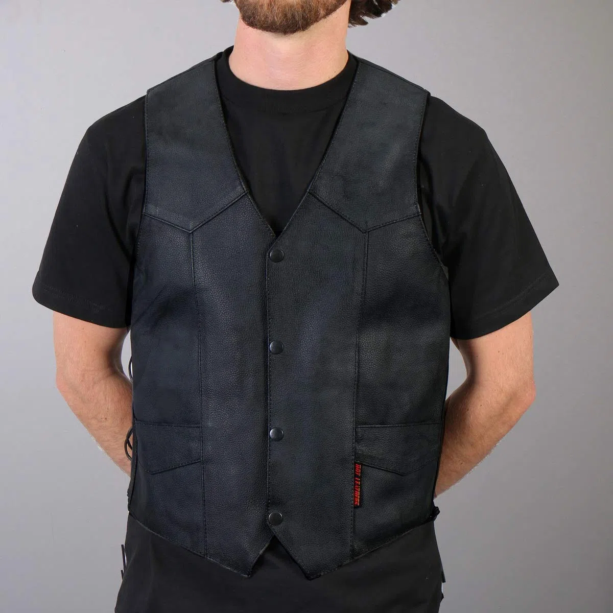 Hot Leathers Gilet in pelle pesante da uomo con pizzo laterale