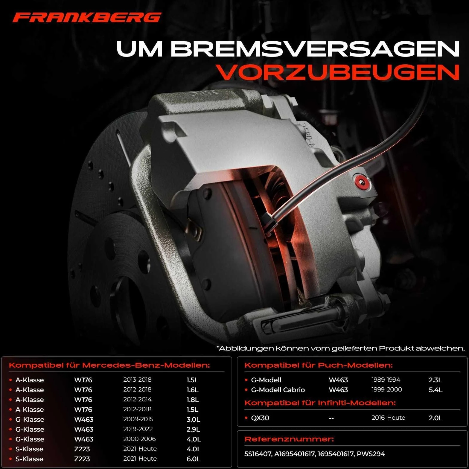 Frankberg Indicatore di usura Usura delle pastiglie dei freni Anteriore Compatibile con B-Class W245 B-Class W242 W246 Classe C W205 Classe C T-Model S205 GLC X253 Replace# 1695401617