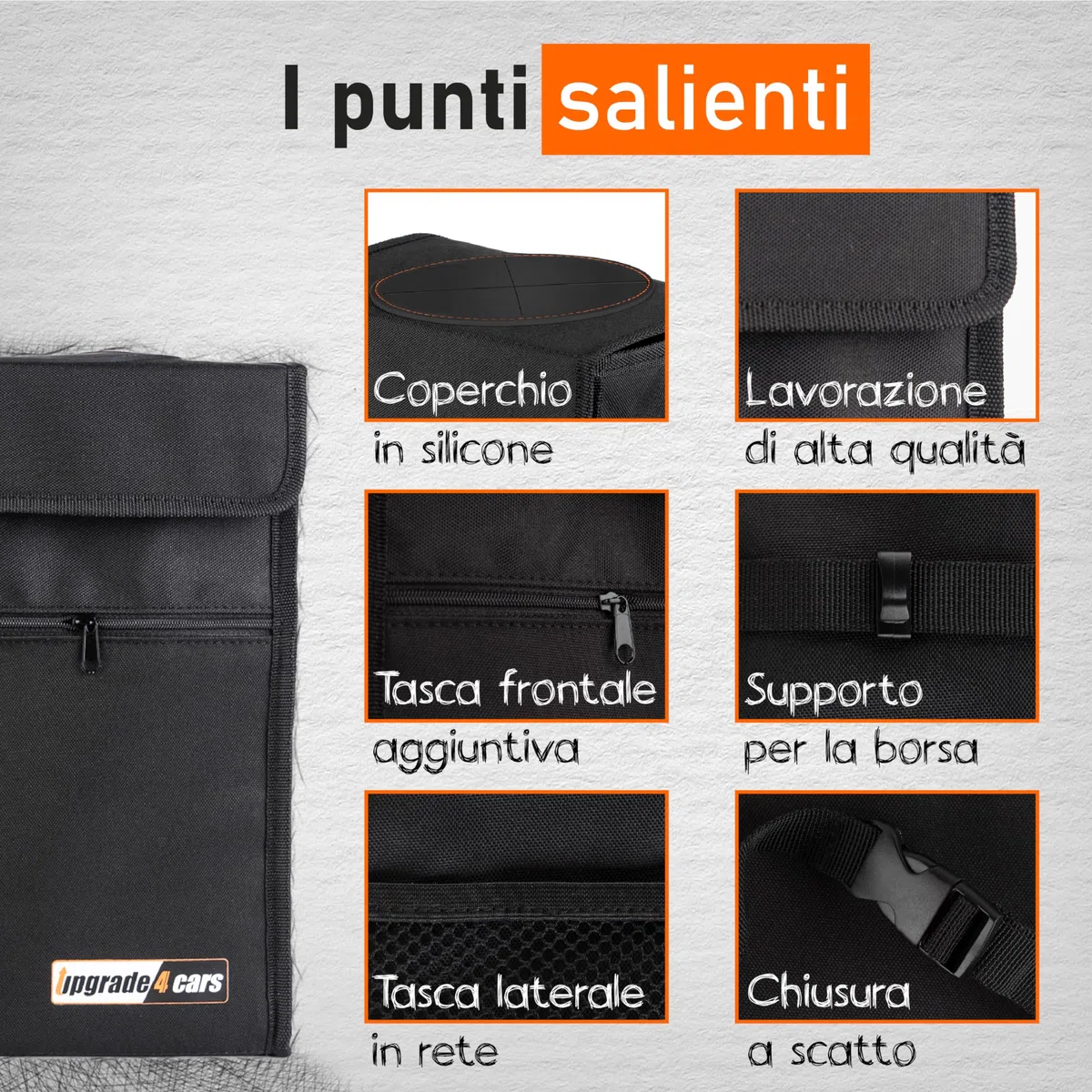 Upgrade4cars Pattumiera Auto con Coperchio e Sacchetti della Spazzatura | Cestino per Rifiuti per Auto