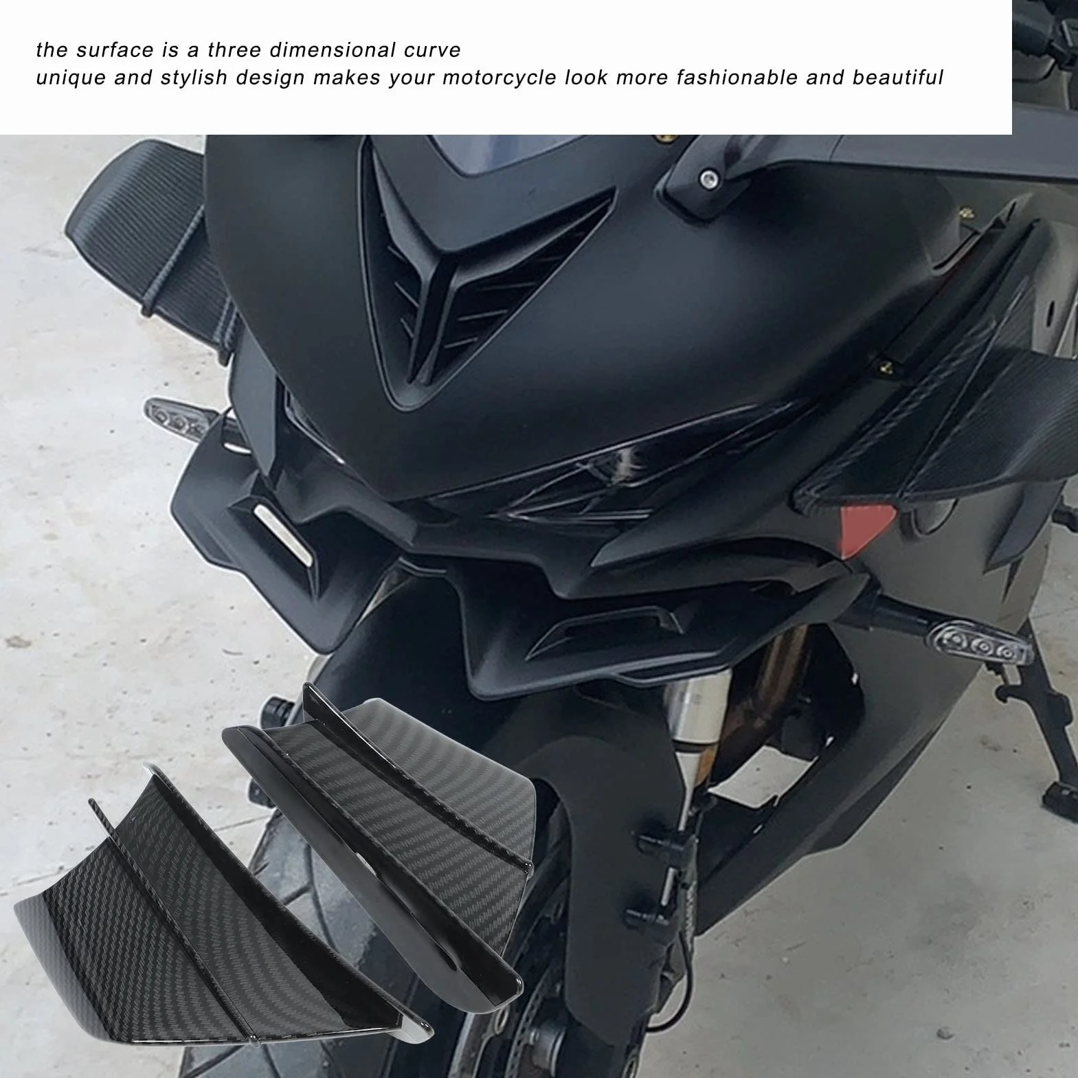 Qiilu 1 Paio Ala del per Moto Alette Aerodinamiche per Moto in Fibra di Carbonio Carenature Laterali Alette Universali Spoiler del Coperchio dell'ala della Carenatura Set di per