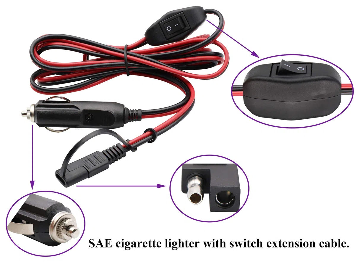 16AWG Spina Accendisigari Maschio a SAE Maschio Sgancio Rapido Connettore di Disconnessione Adattatore prolunga Cavo Ricarica con Fusibile e Interruttore(2,4M/7,8Piedi-M)