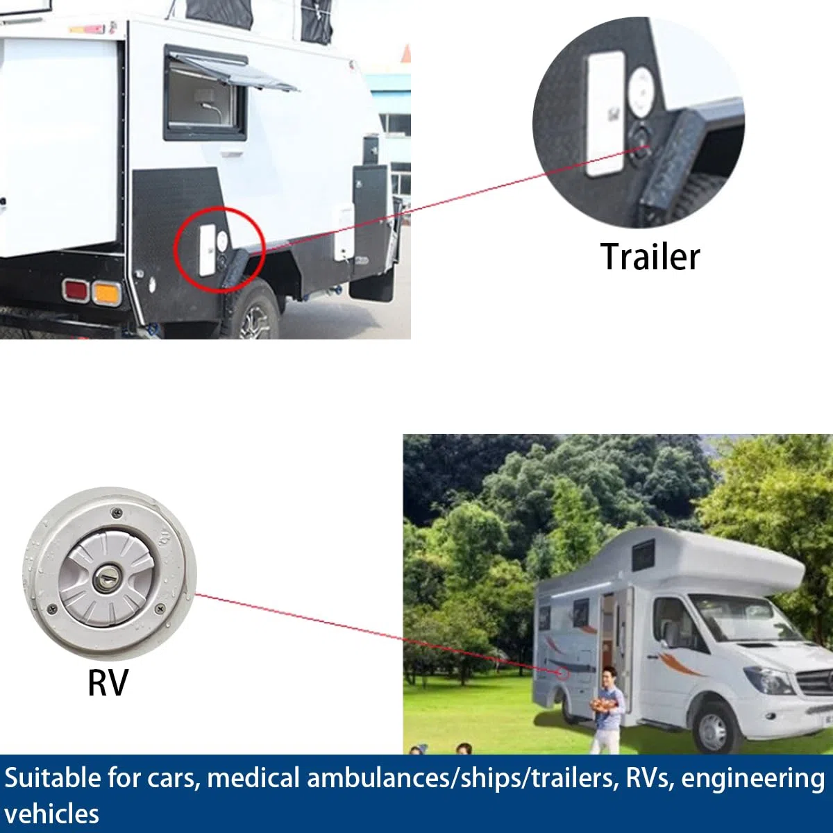 JNNJ Tappo Serbatoio Acqua Camper, Ingresso Acqua per Camper E Rimorchi, Tappo Di Chiusura per Camper Con Chiavi, Tappo Di Riempimento Dell'acqua Con Blocco a Gravità, Per Roulotte, Barche(Nero)