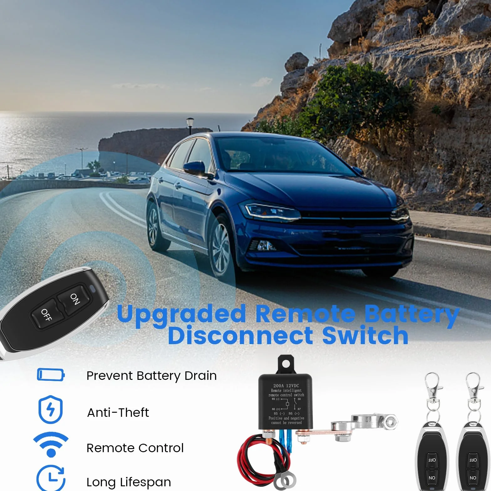 Stacca Batteria 12V 200A Con Telecomando - Interruttore di Scollegamento Remoto Riutilizzabile per Auto e Barca (Doppio Telecomando)