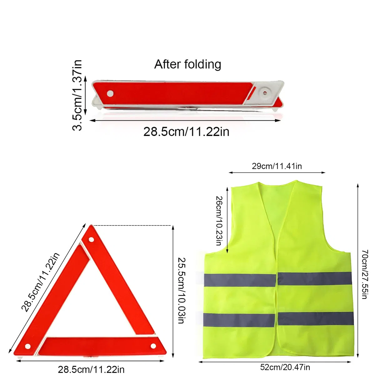 2in1 Kit Auto Emergenza con Triangolo Auto omologato & Gilet Catarifrangente Alta visibilità, Pieghevole Triangolo Emergenza Auto per Automobile Moto Camper
