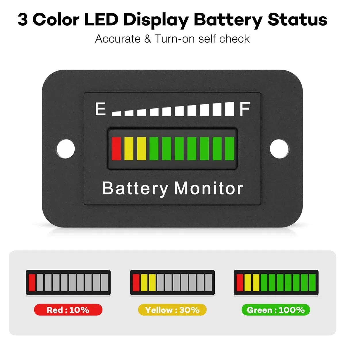 Greluma 1 Pezzo Misuratore monitoraggio batteria LED da 12V,24V,36V,48V,60V,72V,Indicatore livello,Tester batterie piombo agli ioni litio per Golf CART Yamaha Club CAR EZGO Stacking Machine Motorcycle