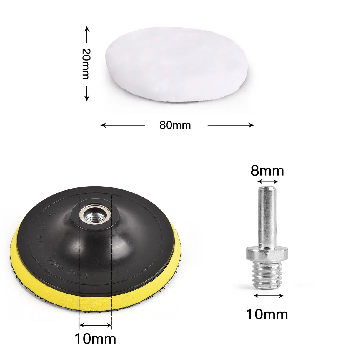 Kshineni 80mm 7 Pezzi Lucidatura Pad Lana, Kit Lucidatura Auto Trapano Pads Tamponi Pastiglie Ceretta Kit con M10 Adattatore
