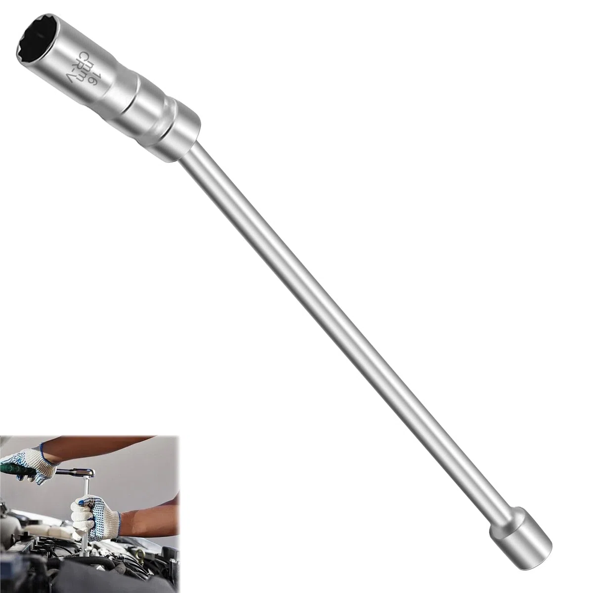Chiave Candela 16 MM Universale: HOMURY Chiave a Bussola, 30 cm di Prolunga, Flessibile Attacco da 3/8" per Strumento di Rimozione della Candela, Chiave a Cricchetto