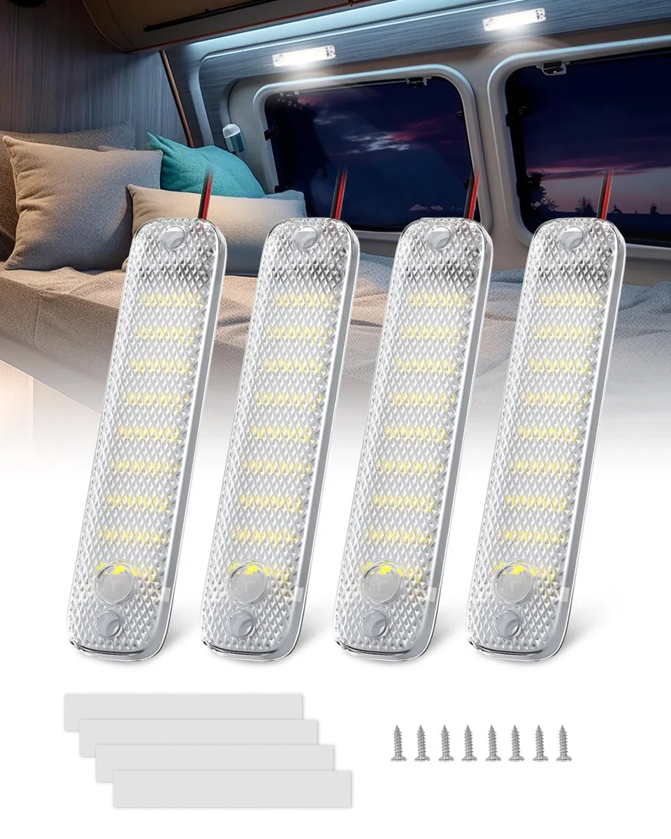 Luxvista Barra Luminosa LED 12V, Luci LED 12V per Furgone, 36 LED per Auto Interni con Interruttore ON/OFF per Camion Camper Furgone Barca Cucina, 6000K (4 Pezzi)