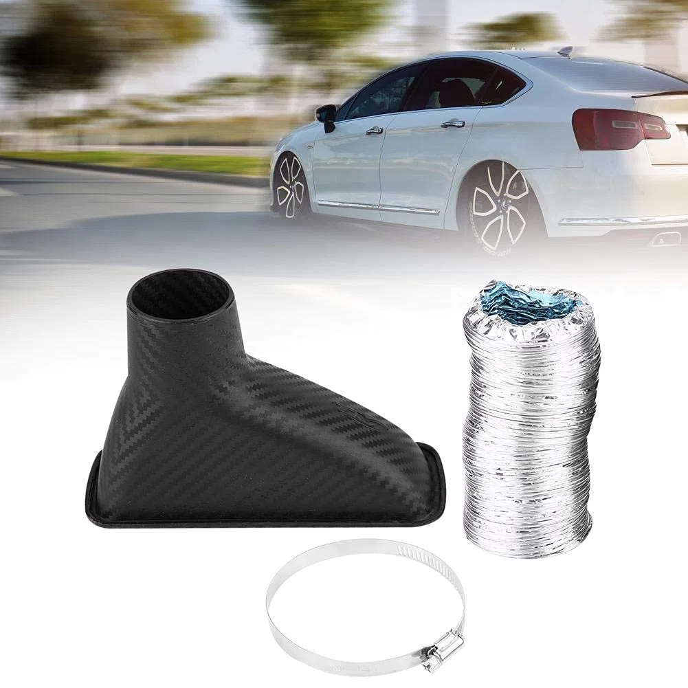 Gorgeri Tubo di ingresso turbo di aspirazione aria, paraurti anteriore auto universale Kit di imbuto tubo di aspirazione turbo paraurti aspirazione turbina modificato(quadrato)