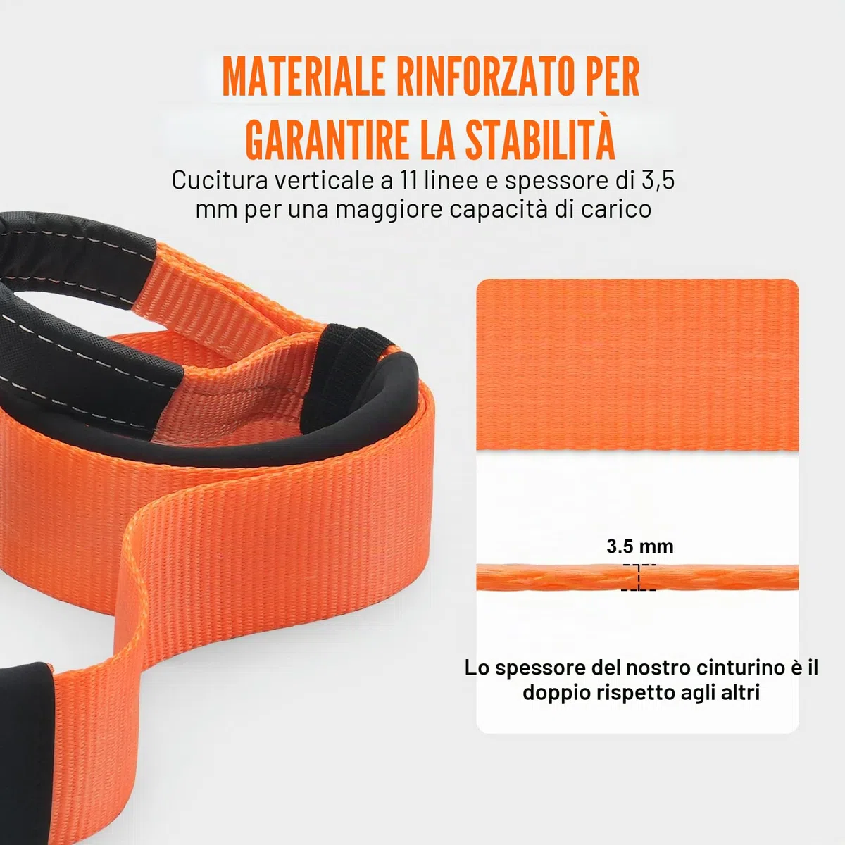 VEVOR Cinghia da Traino Auto Carichi Pesanti, Corda Verricello 76,2 mm x 6.1 m, Resistenza 16329 kg