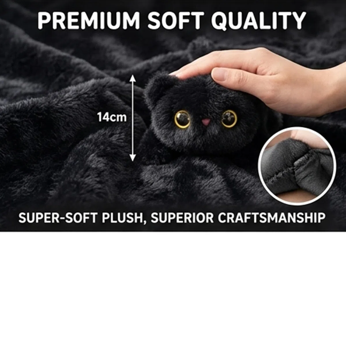 Decorazione magnetica per auto con gatti in peluche, ornamento per animali di peluche Kawaii da 14 cm per l'esterno dell'auto, decorazione magnetica carina per il frigorifero (Black Cat)