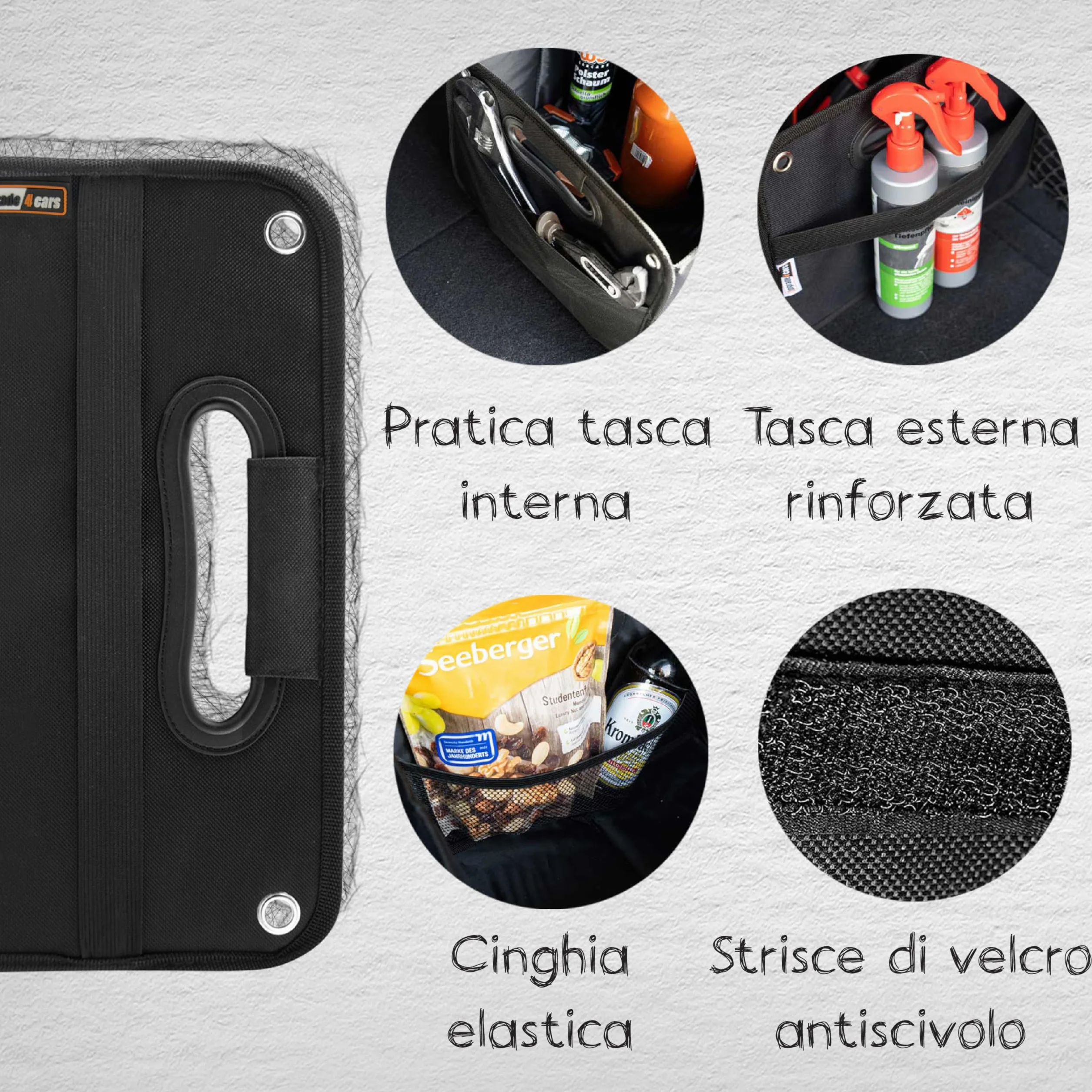 Organizer Bagagliaio Auto | Borsa Porta-oggetti da Baule Universale | Organizzatore Portabagagli | Contenitore Cofano Macchina Pieghevole | Accessori Viaggio Gadget Utili