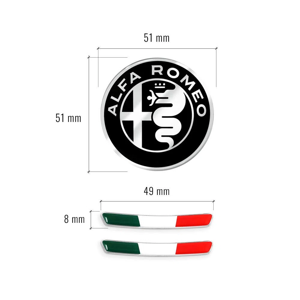 4R Quattroerre.it Kit Adesivo Alfa Romeo Logo 51 mm + Bandiera per Interno Giulia Stelvio