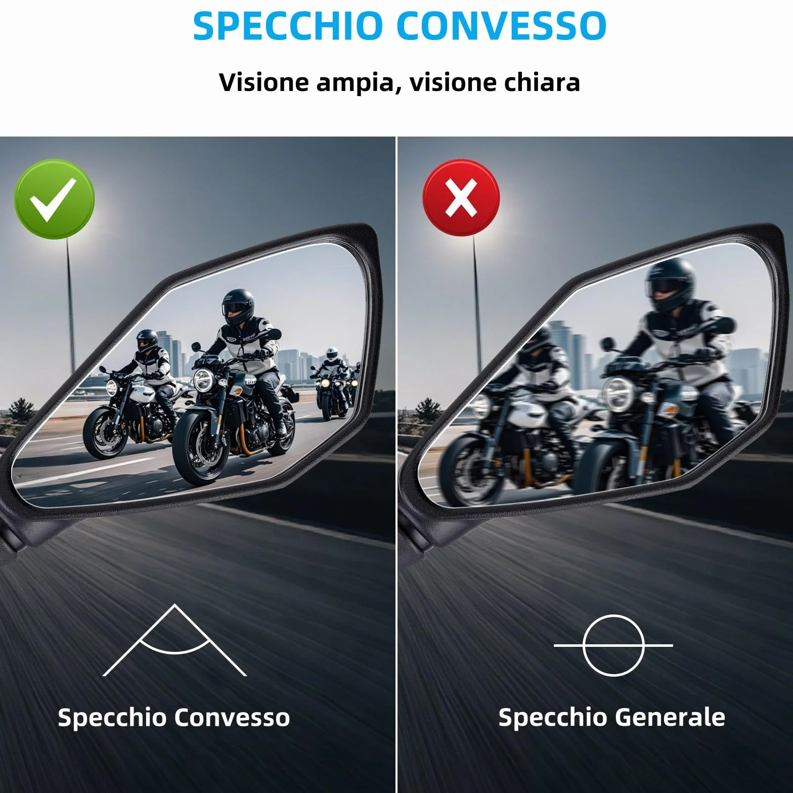 2 Pezzi Specchietti Moto E57 Omologati, Specchietti Moto Manubrio, Specchietto Retrovisore M10 Regolabili per ATV, Scooter, Cruiser, Moped, Quad, Roller