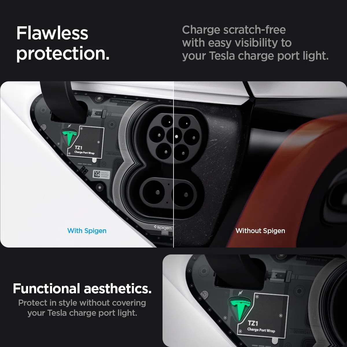 Spigen Tesla Model Y (~2024) Model 3 (2021-2023) Pellicole Protettive per Porta di Ricarica, Pellicola Wrapping Protettiva per Accessori Tesla - ZeroOne
