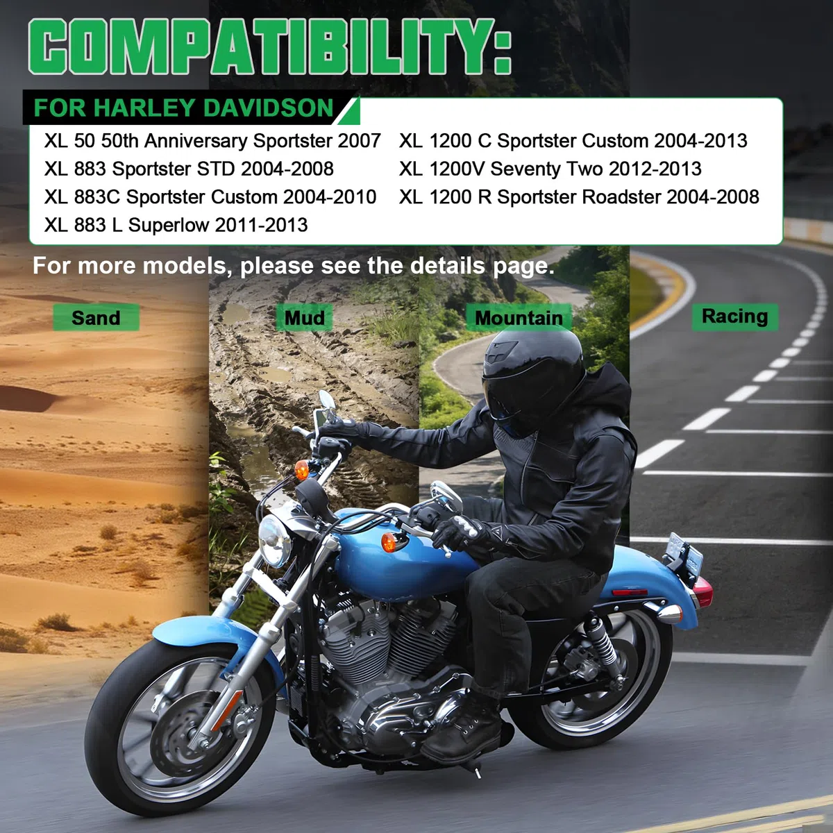 Pastiglie Freno Anteriore e Posteriore per Harley XL 883C Sportster Custom 2004-2010 XL 883 Sportster STD 2004-2008 XL 1200 C Sportster 2004-2013