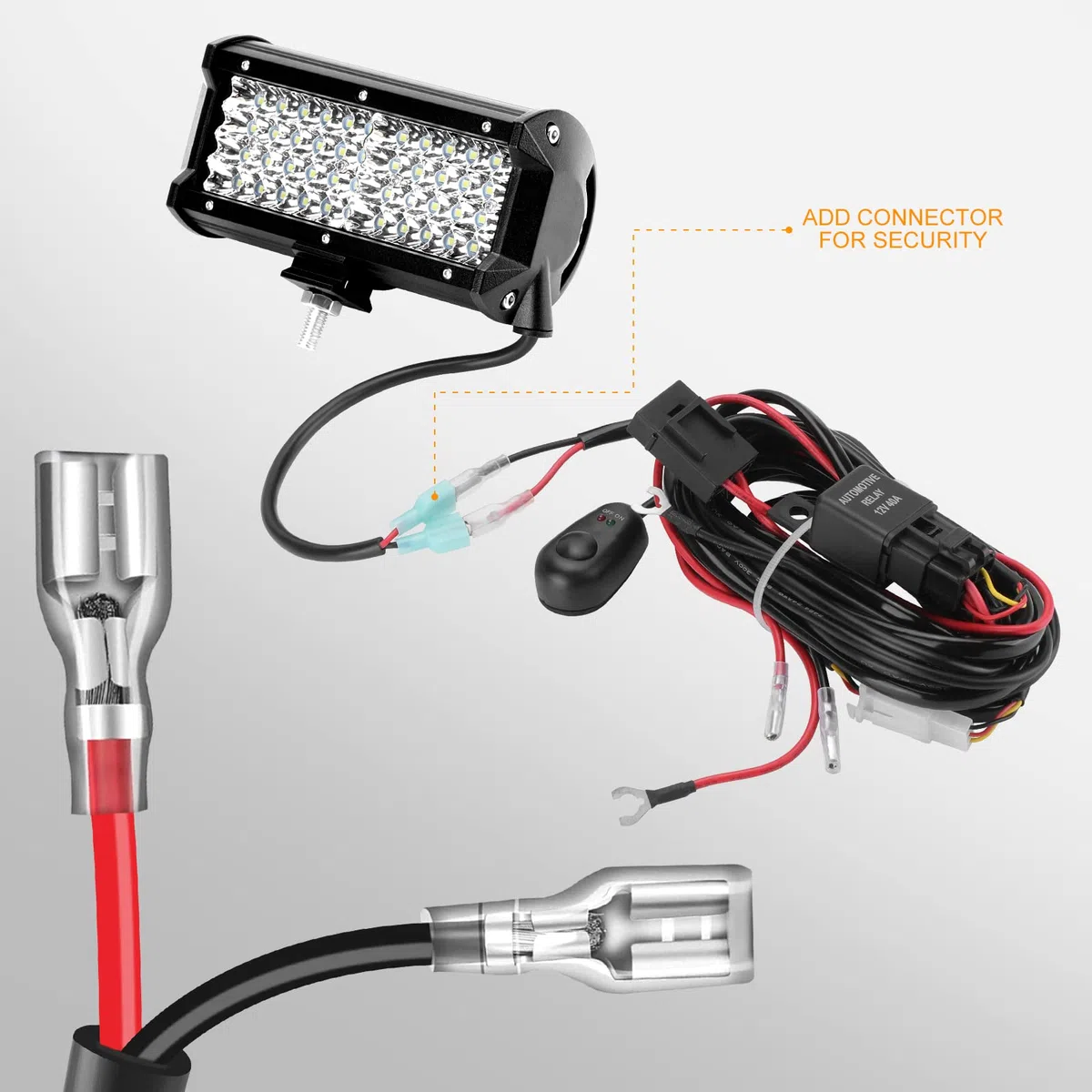 300W Set Cablaggio Fendinebbia con 2 Uscita, 12V Kit Cavi Fendinebbia Cablaggio Auto con relè 40A, interruttore basculante e 3 fusibili per Barra Cabina Barca-ATV Camion SUV e Moto