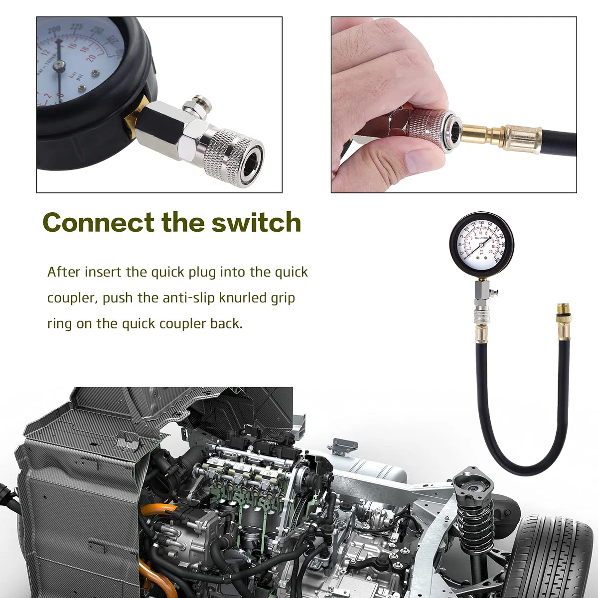 Tester di Compressione, Motori Manometri Compressione, Benzina Motore a Gas Cilindro Compressione Tester Kit con Custodia in Plastica