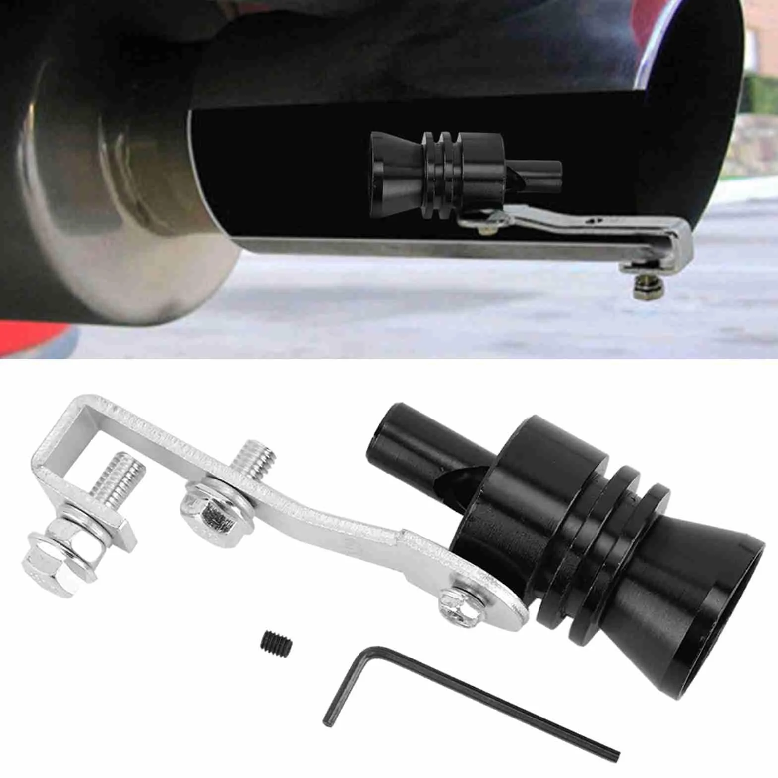 Fischietto turbo, simulatore di valvola di scarico del tubo di scarico per auto in lega di alluminio Fischietto turbo nero adatto per rumore marmitta auto