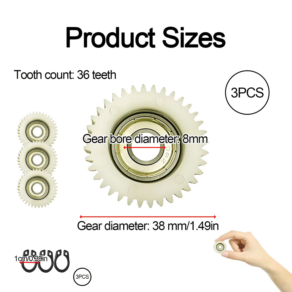 3 Pezzi Ingranaggi Planetari in Nylon a 36 Denti, 36 Ingranaggi Planetari, Mozzo della Ruota per Bici Elettrica, Compatibili con Motori, Installazione Facile e Durevole