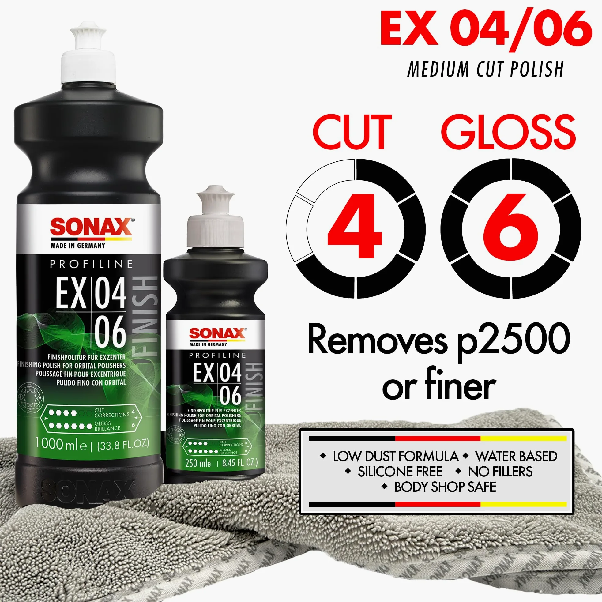 SONAX PROFILINE EX 04-06 Lucidante auto (250 ml) rimuove graffi profondi, regala brillantezza eccezionale. Sicuro senza ologrammi | Art. N. 02421410