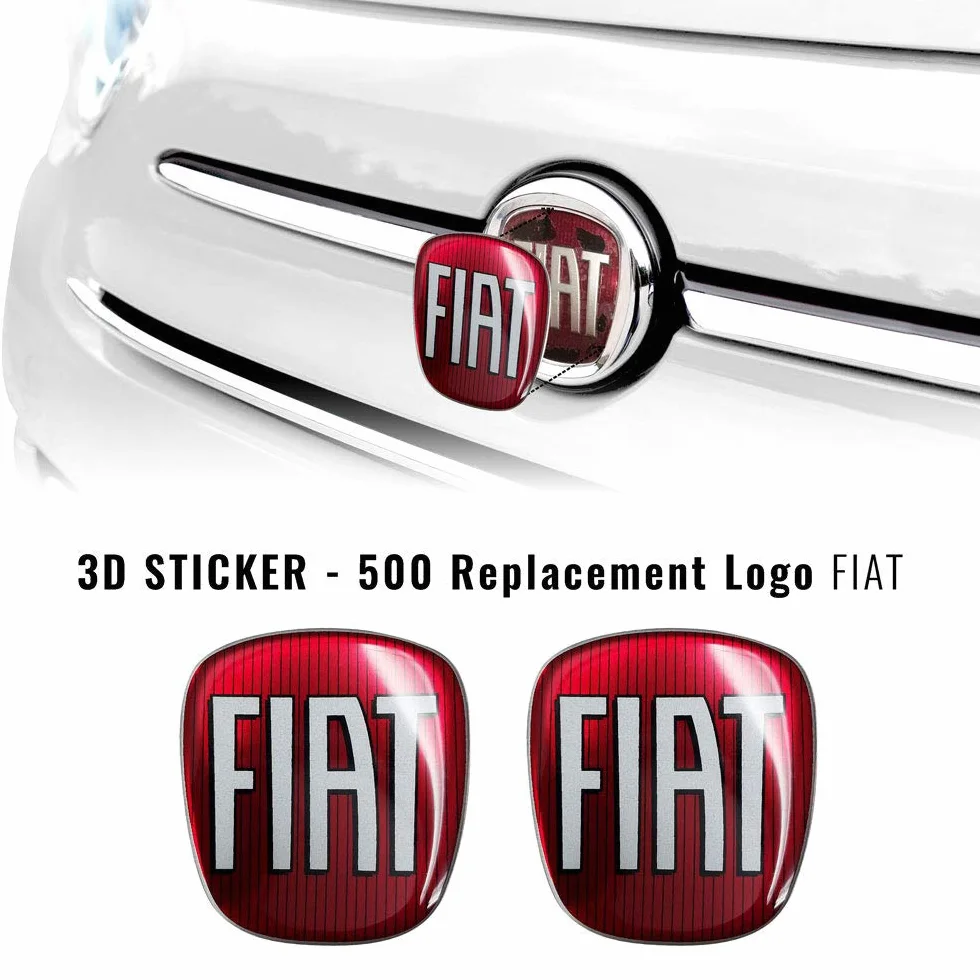 Fiat Adesivo 3D Logo Anteriore Posteriore Compatibile con 500 Rosso