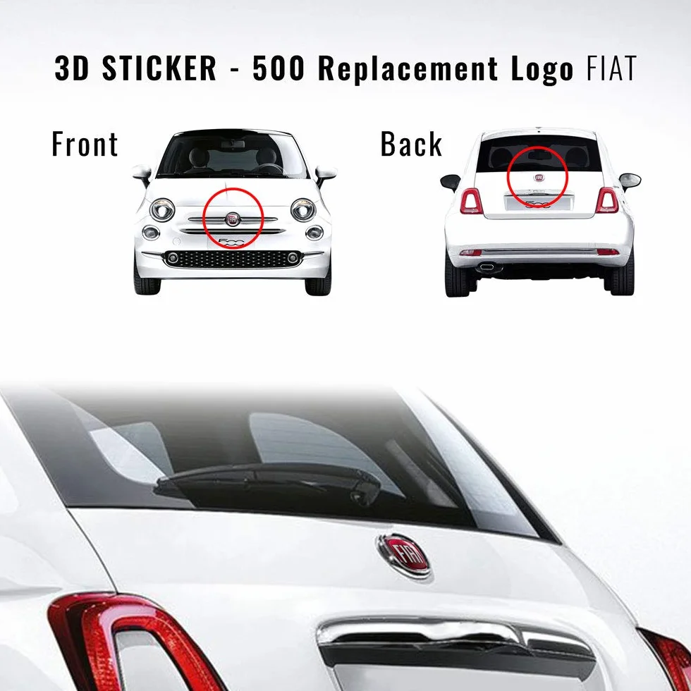 Fiat Adesivo 3D Logo Anteriore Posteriore Compatibile con 500 Rosso