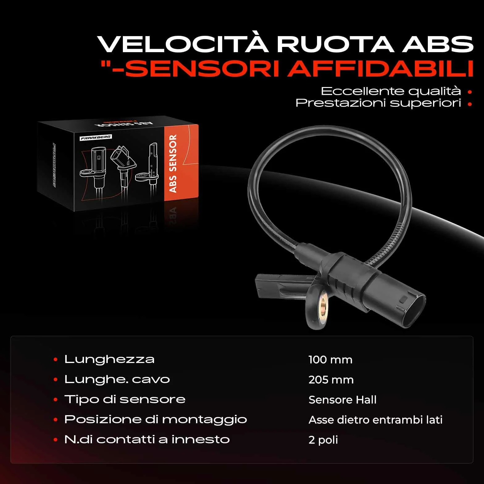 Frankberg Sensore Velocità Ruota ABS 2-Poli Compatibile con Classe M W164 ML 280 CDi 4mati.c ML 300 CDi 4mati.c ML 320 CDi 4mati.c ML 350 CDi 4mati.c ML 350 4mati.c ML 420 CDi 4mati.c 1645400717