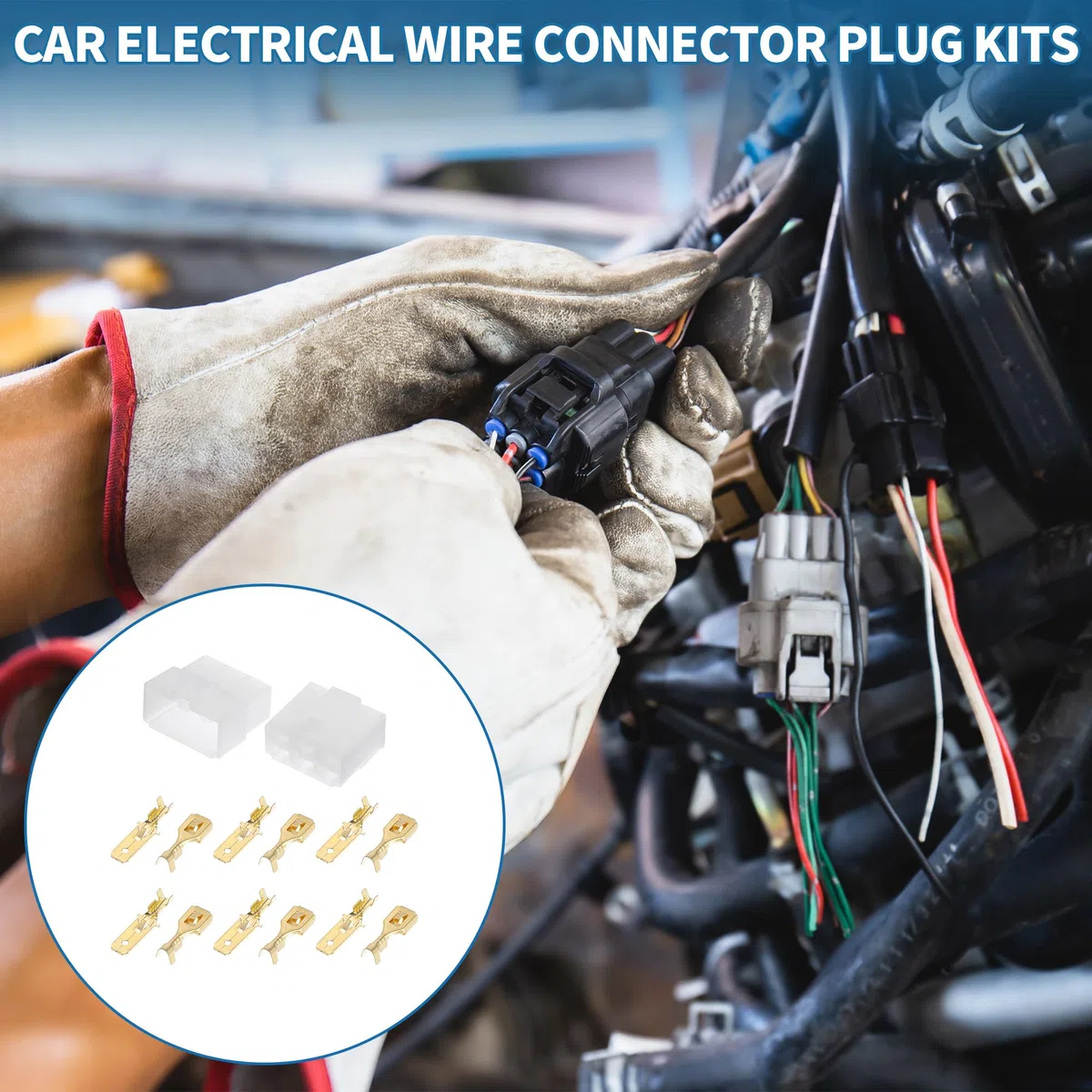 A ABSOPRO Kit Connettore Elettrico per Auto a 6 Pin Impermeabile Serie 6.3 Maschio Femmina Alloggiamento Terminale Cavo Plastica Rame Bianco