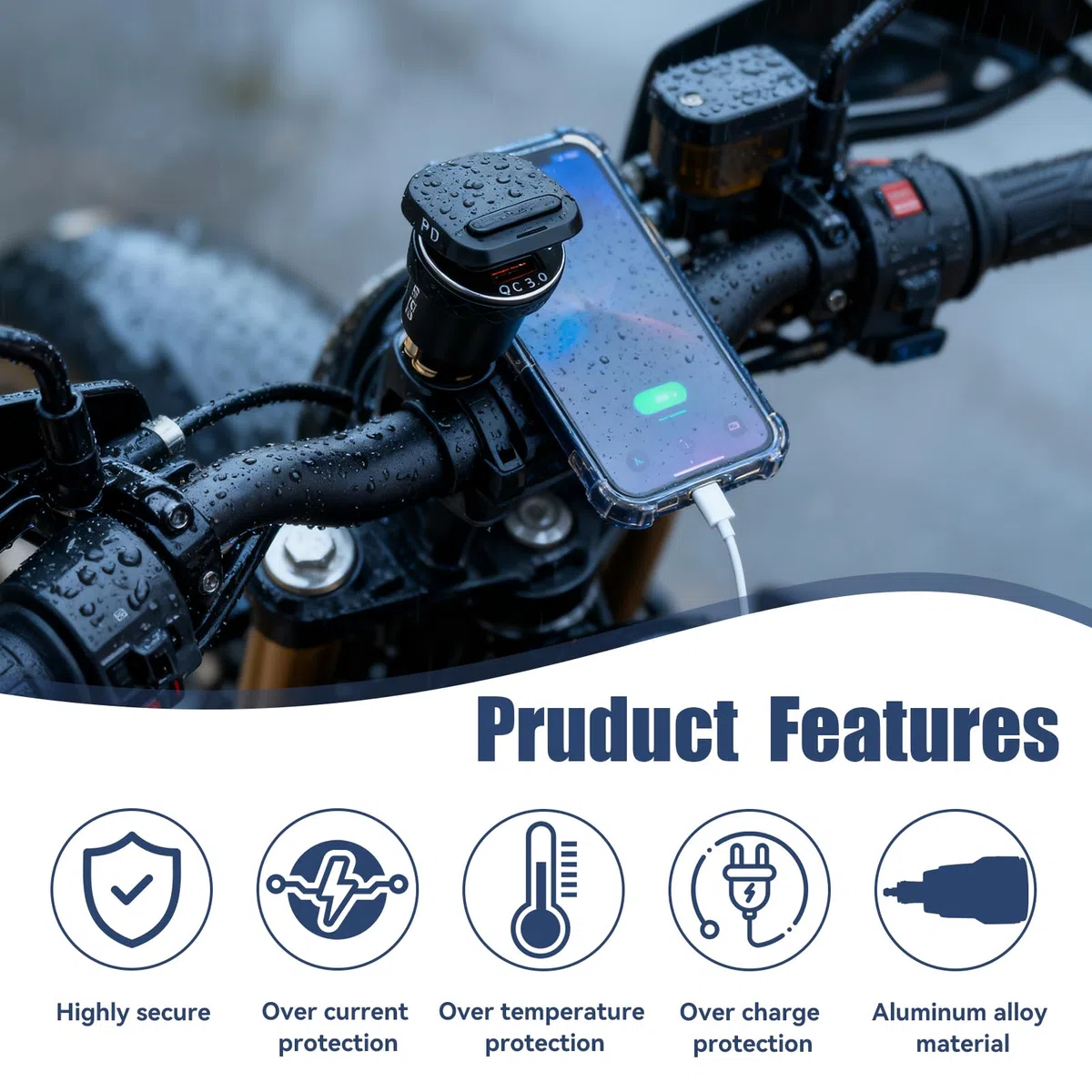 Presa DIN a USB C per Moto BMW, PD3.0 e QC3.0 Spina DIN Hella Socket Plug Waterproof Alluminio Adattatore Accendisigari con LED Voltmeter per 12V/24V Ducati Triumph Altre Motorcycles in Stile Europeo