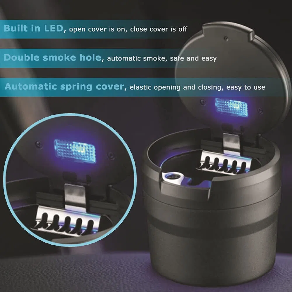 Posacenere auto, Posacenere per auto rimovibile facile da pulire con luce a LED con coperchio a scatto, portacenere autoestinguente per auto da campeggio allaperto(grigio)