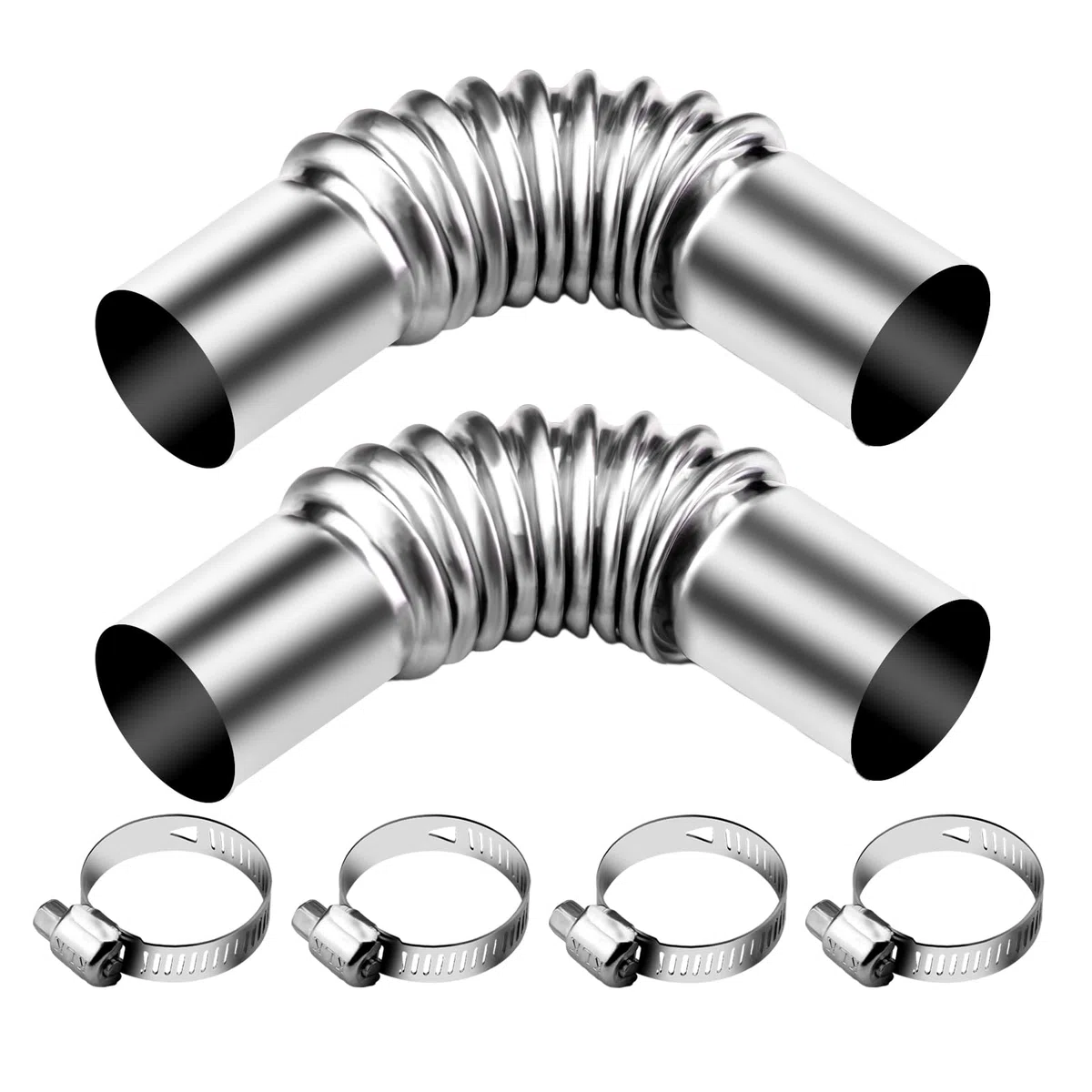 25mm Connettore di Scarico di Uscita in acciaio inossidabile, 2PCS Tubo di scarico per riscaldamento auto con 4 morsetti, Ideale per generatori di calore auto e riscaldatori diesel