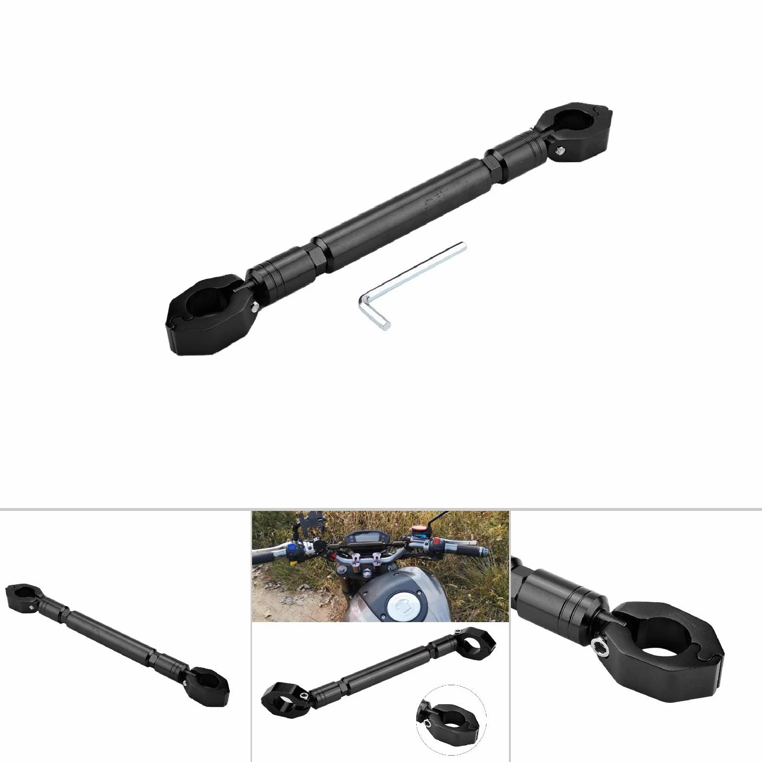 Barra Trasversale per Manubrio Bilanciato per Moto, Lega di Alluminio Resistente, Design Alla Moda, Diametro Universale 22 Mm, Compatibile con Supporto per Telefono (BLACK #02)