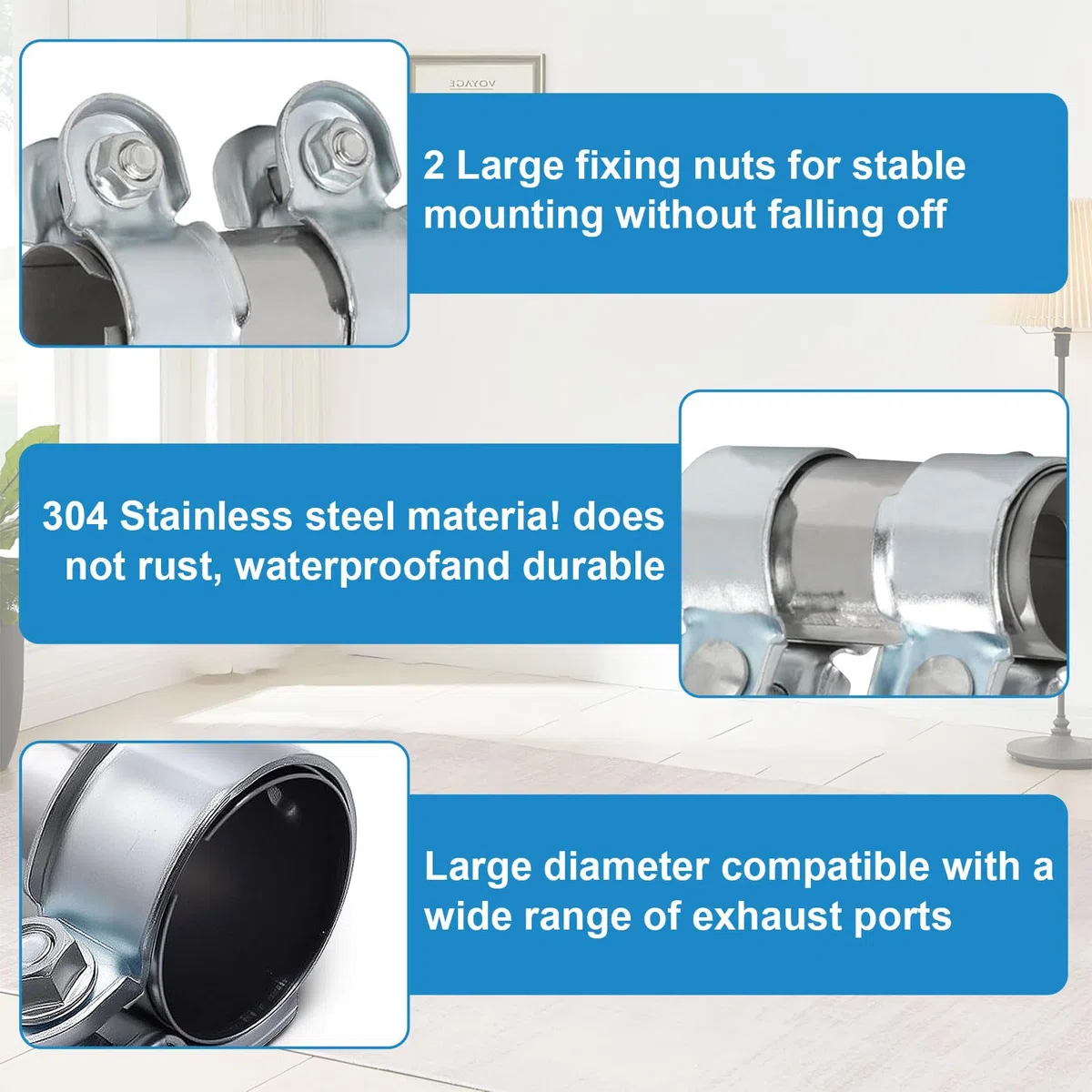 Fascetta di scarico doppia, 50 mm x 125 mm, acciaio inox, universale, per auto