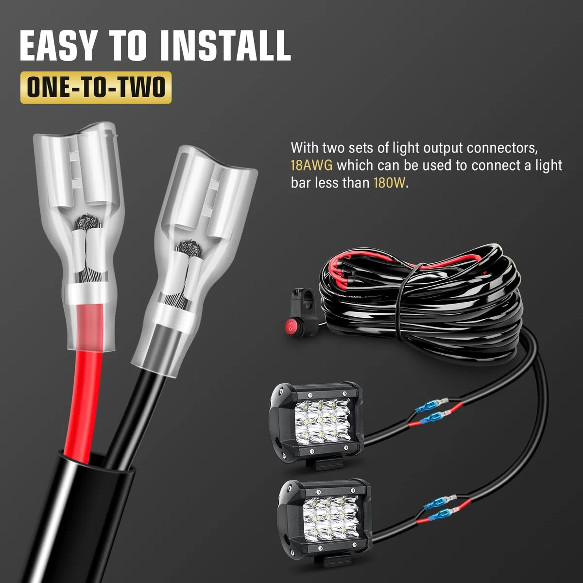Kit Cavo Barra LED Manubrio Moto, Interruttore On/Off, Relè 12V 10A, Filo Auto 18AWG con Fusibile a Lamella, per Luci da Nebbia/Lavoro (per 2 luci)