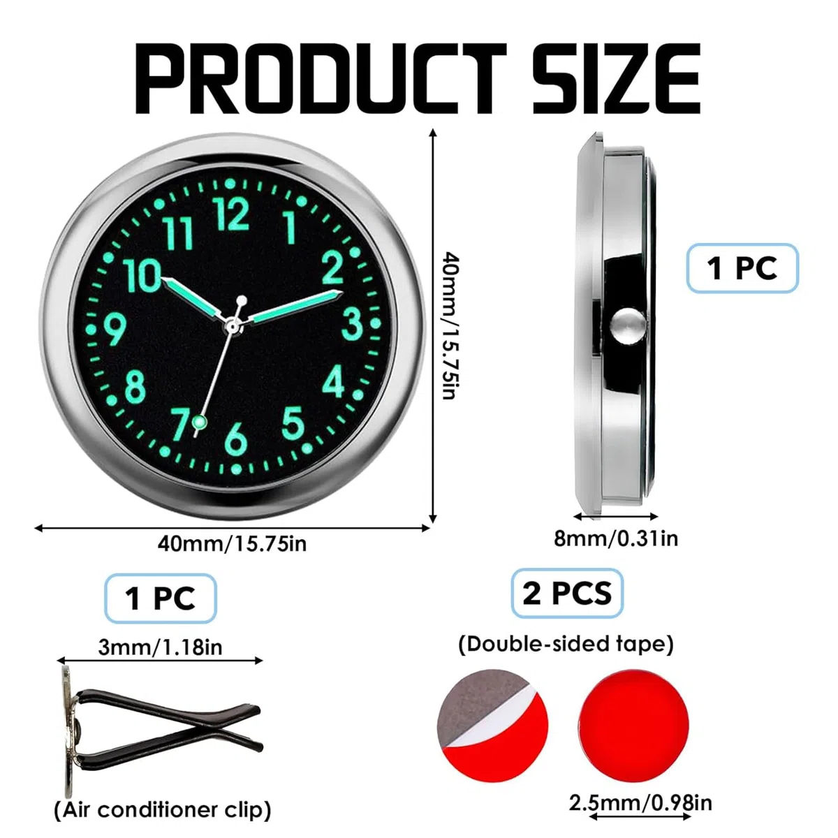 Orologio Analogico al Quarzo Luminoso Universale per Decorazione e Cruscotto Auto