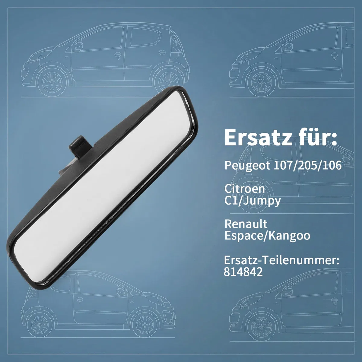 814842 specchietto retrovisore interno di ricambio per Peugeot 107, 106-1.5D, 1.4, 1.0, 1.6, 1.1, 1.3-1991-1996, ricambio per Citroen C1-1.4HDI e 1.0-2005-2014