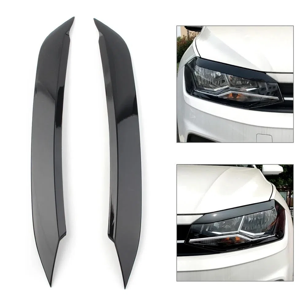 2 pezzi faro for auto lampada sopracciglio palpebra modanatura ABS copertura del coperchio, for VW, for POLO, 2019 2020, nero lucido Adesivi per lampade auto