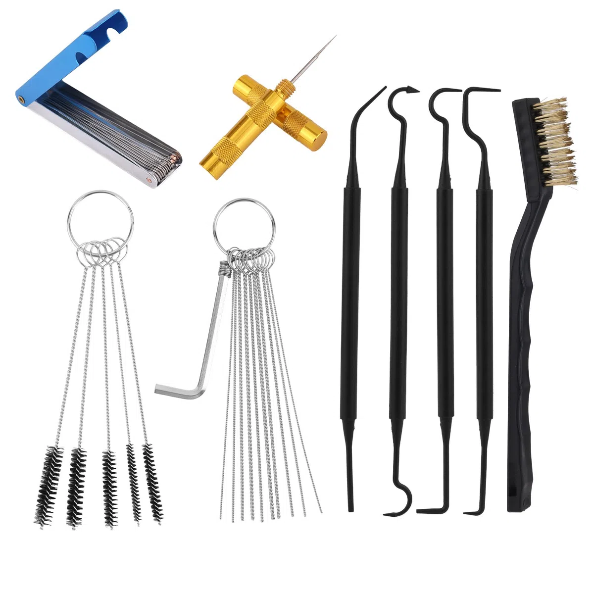 Kit di Pulizia Carburatore, Incluso 1 Spazzola a Testa Singola 23 Aghi 5 Spazzole in Nylon 4 Ganci Pulizia & 1 Chiave Esagonale Adatto per Motociclette Motoseghe e Saldatrici