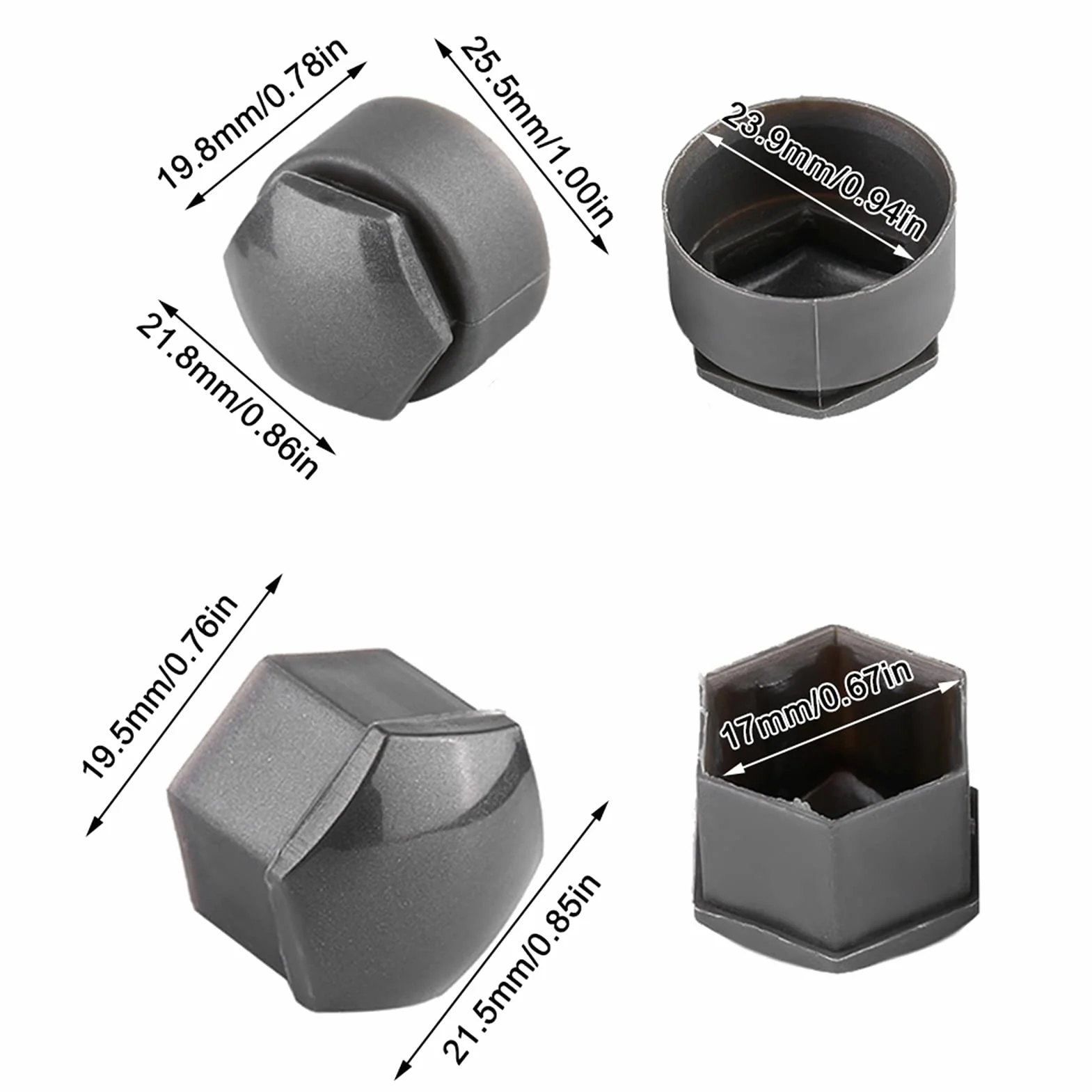 20 PZ Copri Bulloni Cerchi Auto 17mm Copridadi Ruota Universale Tappi Ruote Auto Copri Dadi Esagonali per Pneumatici Cappucci Protettivi del Coperchio della Polvere Auto Copertura Dado Ruota,Grigio