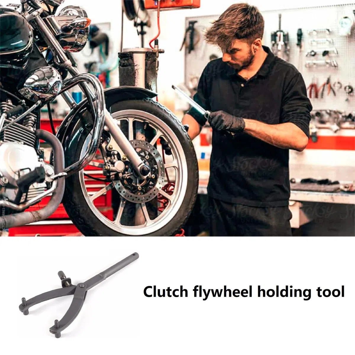 Chiave Blocca Volano,Chiave Frizione per Volano,Strumento Chiave Frizione Regolabile, Strumento Chiave per Volano, Chiave Frizione Supporto Forma di Y per Moto Scooter Volano Variatore Rimozione