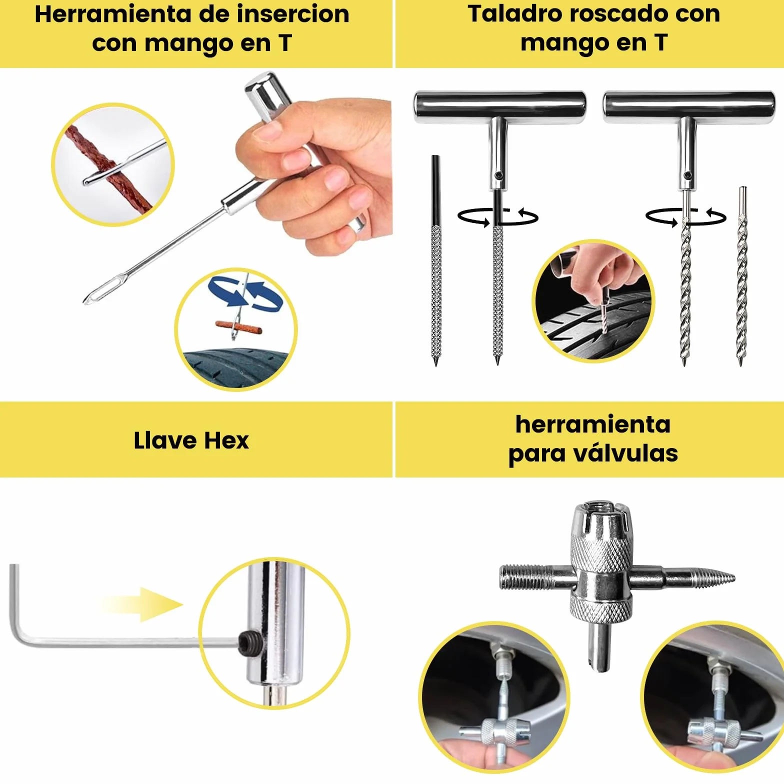 Kit di riparazione forature per auto/moto/caravan, kit di foratura per pneumatici, per fissare forature in 3 minuti, stoppini + accessori completi, compatto per bagagliaio, facile da usare senza