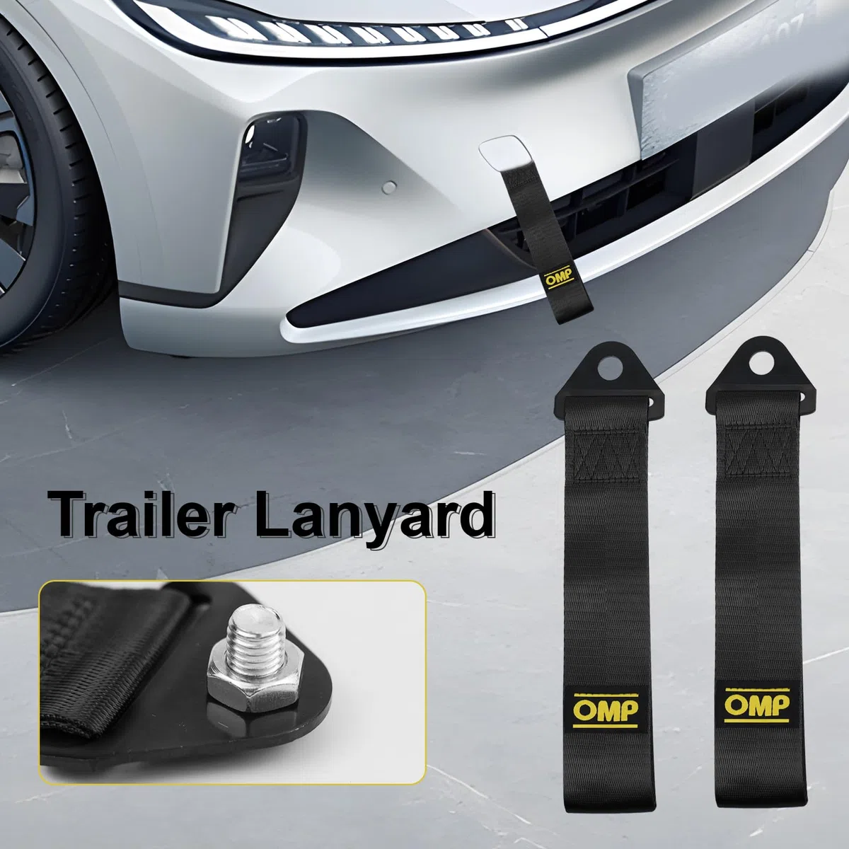 2 Pezzi Universale Trailer Corda, Cinghia di Traino da Corsa Ad Alta Resistenza, Corda per Rimorchio in Nylon, per Paraurti Posteriore Anteriore—Nero