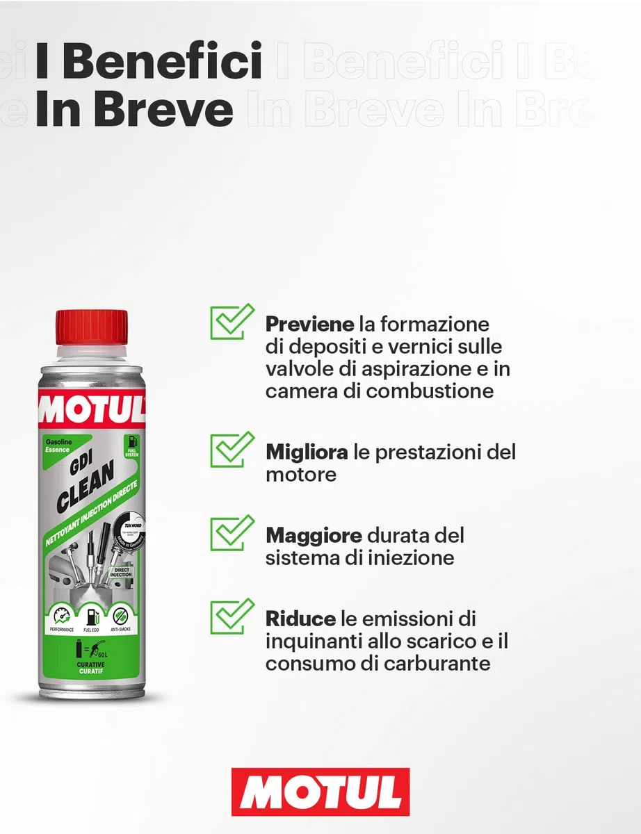 Motul - Pulitore per Motori Benzina ad Iniezione Diretta - Additivo Curativo per Motore Benzina - Massime Prestazioni del Motore - da Utilizzare Prima di Fare Rifornimento - GDI Clean - 300 ml