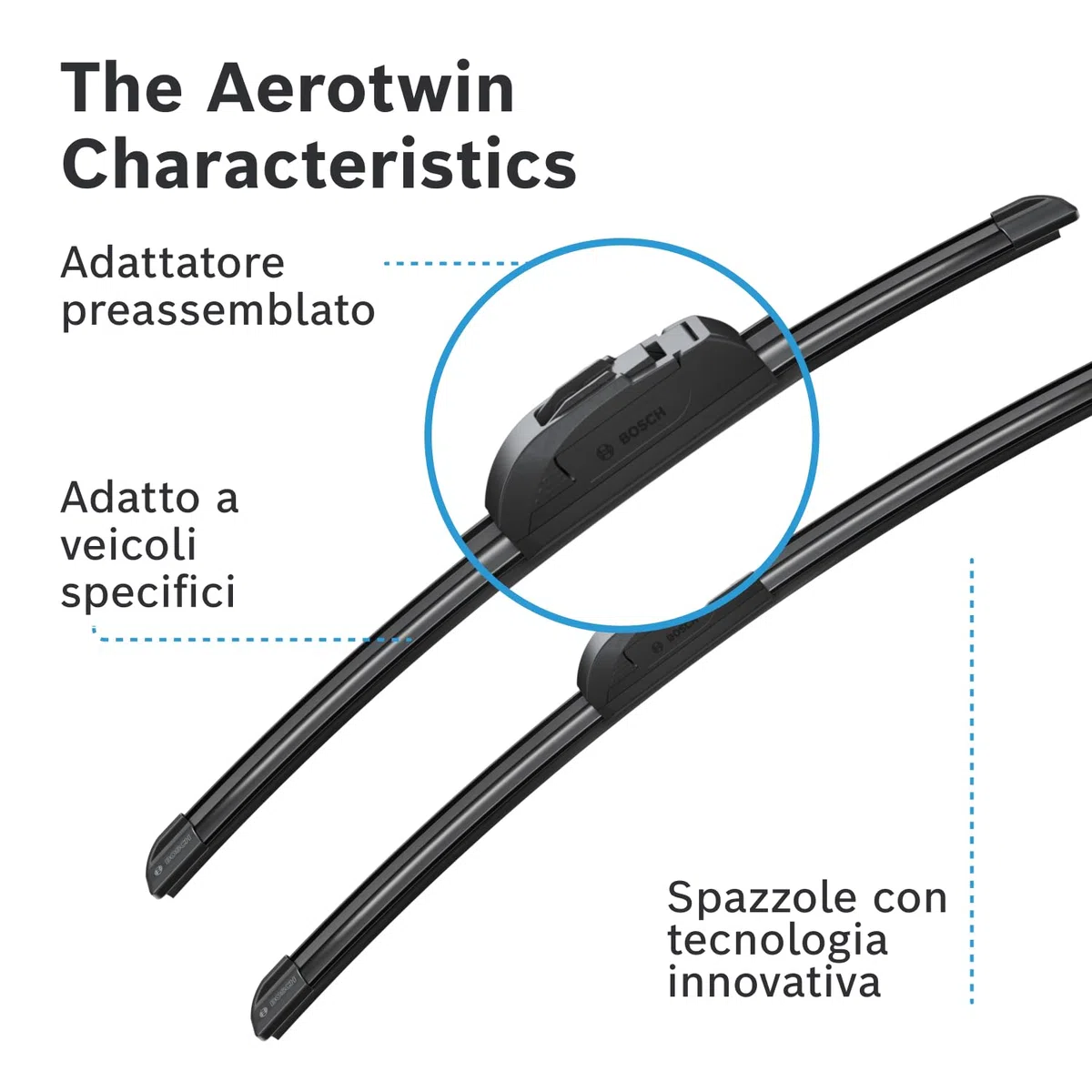 Tergicristalli Bosch Aerotwin AR450S, Lunghezza 450mm/450mm, 1 set per parabrezza anteriore