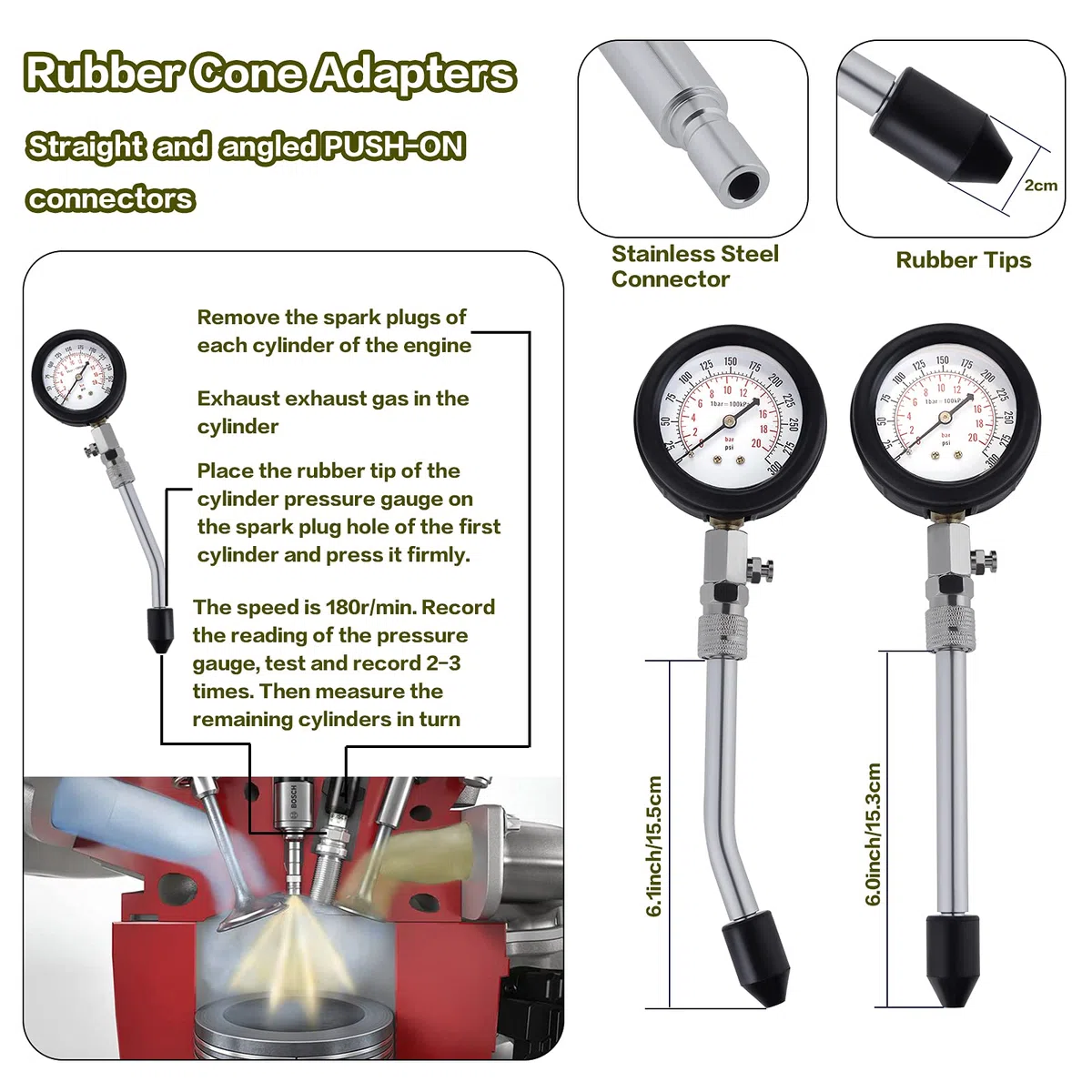 Tester di Compressione, Motori Manometri Compressione, Benzina Motore a Gas Cilindro Compressione Tester Kit con Custodia in Plastica