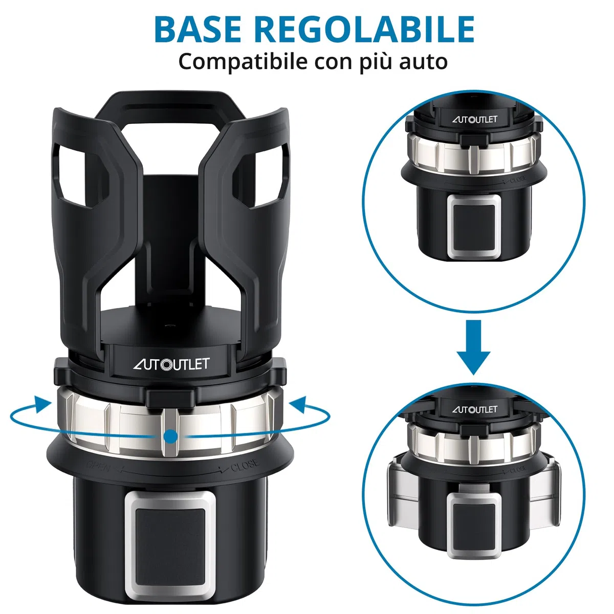 AUTOUTLET Espansore Portabicchieri per Auto, Adattatore Universale Regolabile per Tazze, Bottiglie e Bevande,Design Elastico con Base Adattabile (7,1-9,5 cm)/Materiale ABS
